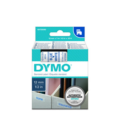 DYMO 45014 Beyaz/Mavi D1 Yedek Şerit (12 mm x 7 mt)