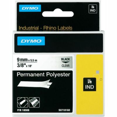 DYMO RhinoPRO 18508 Şeffaf/Siyah Sabit Polyester Şerit 9 mm x 5,5 mt